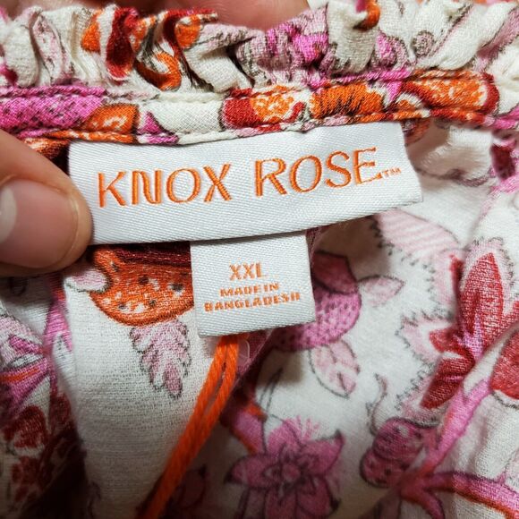 Knox Rose Top Women's XXL Floral Multicolor Print Tie Front Peasant Smocked NWT - Picture 6 of 10